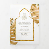 Invitation Trois Volets LeahG Gold White Islam Mariage invite (Page de couverture)