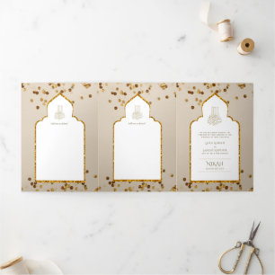 Invitation Trois Volets LeahG Gold White Islam Mariage invite