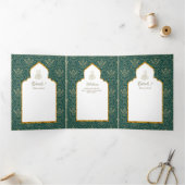 Invitation Trois Volets LeahG Green Gold Islam Mariage invite (Intérieur)