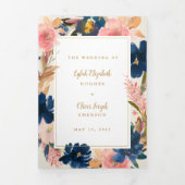 Invitation Trois Volets L'élégance sauvage | Navy Blush & Gold Mariage (Page de couverture)