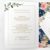 Invitation Trois Volets L'élégance sauvage | Navy Blush & Gold Mariage (Intérieur en premier)