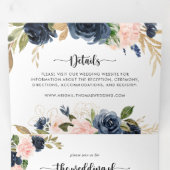 Invitation Trois Volets L'élégant Mariage Floral Gold Blue (Intérieur en premier)
