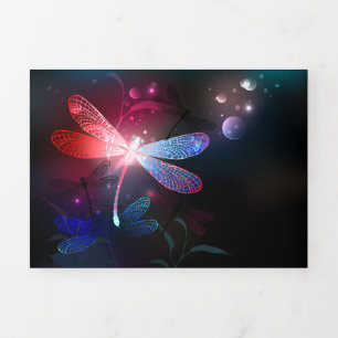 Invitation Trois Volets libellule rouge brillante