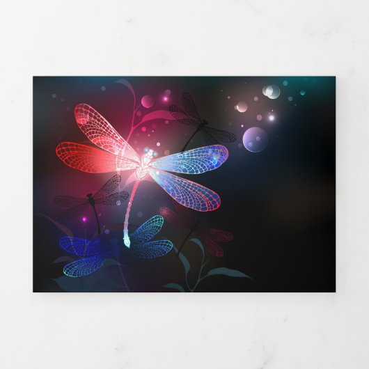 Invitation Trois Volets libellule rouge brillante (Page de couverture)