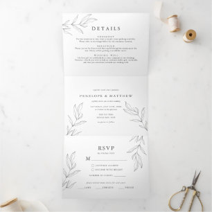 Invitation Trois Volets Ligne Dessin Feuilles De Foliage Tout en une invit
