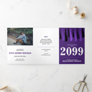 Invitation Trois Volets Ligne violette de Tassels 3-Photo Graduation
