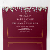 Invitation Trois Volets Lilac Foliage Bourgogne Monogramme Mariage photo (Intérieur en premier)