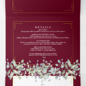 Invitation Trois Volets Lilac Foliage Bourgogne Monogramme Mariage photo (Intérieur au milieu)