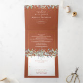 Invitation Trois Volets Lilac Foliage Terracotta Monogramme Mariage photo (Intérieur)