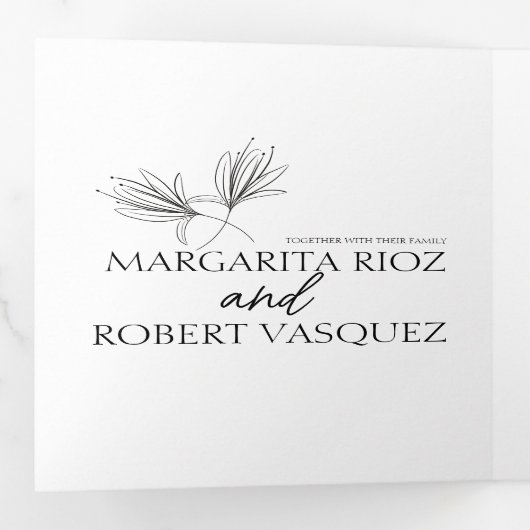 Invitation Trois Volets Lily Floral Mariage de script (Intérieur en premier)