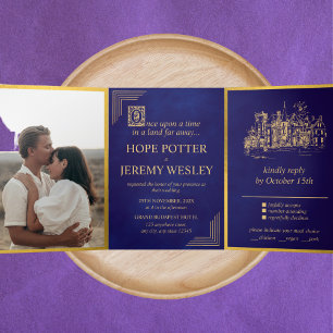 Invitation Trois Volets Livre de fées vintages Gold Velvet violet
