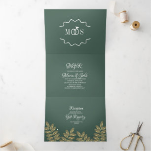 Invitation Trois Volets Logo du Mariage de ceinture de verdure Foil
