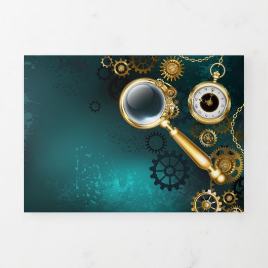 Invitation Trois Volets Loupe en style Steampunk (Page de couverture)