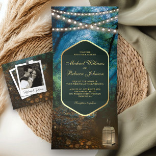 Invitation Trois Volets Lumières de forêt enchantée Lanterne Mariage