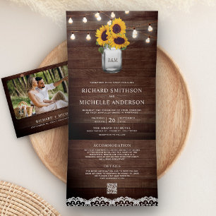 Invitation Trois Volets Lumières de guirlande de pot Mason de tournesols C