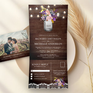 Invitation Trois Volets Lumières de mariage à cordes de roses roses lilas