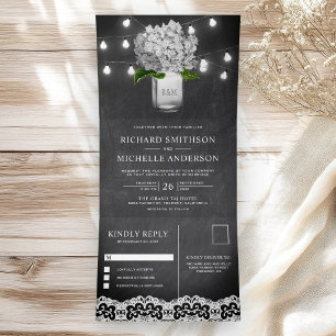 Invitation Trois Volets Lumières de mariage à cordes en pot Mason d'horten