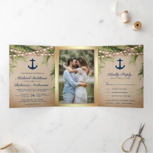 Invitation Trois Volets Lumières de mariage rustiques en toile de jute ave