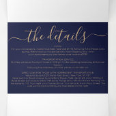 Invitation Trois Volets Luxury Gold Navy Parties scintillant Registre Déta (Intérieur au milieu)