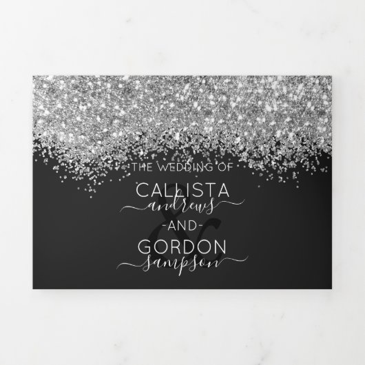 Invitation Trois Volets Luxury Silver Black Parties scintillant Registre D (Page de couverture)