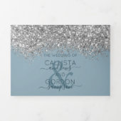Invitation Trois Volets Luxury Silver Blue Parties scintillant Registre Dé (Page de couverture)