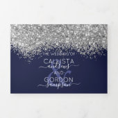 Invitation Trois Volets Luxury Silver Navy Parties scintillant Registre Dé (Page de couverture)