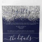 Invitation Trois Volets Luxury Silver Navy Parties scintillant Registre Dé (Intérieur en premier)