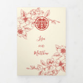 Invitation Trois Volets Magnolia à la crème rouge | Mariage chinois (Page de couverture)