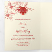 Invitation Trois Volets Magnolia à la crème rouge | Mariage chinois (Intérieur en premier)