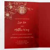 Invitation Trois Volets Magnolia rouge | Mariage chinois (Intérieur en premier)