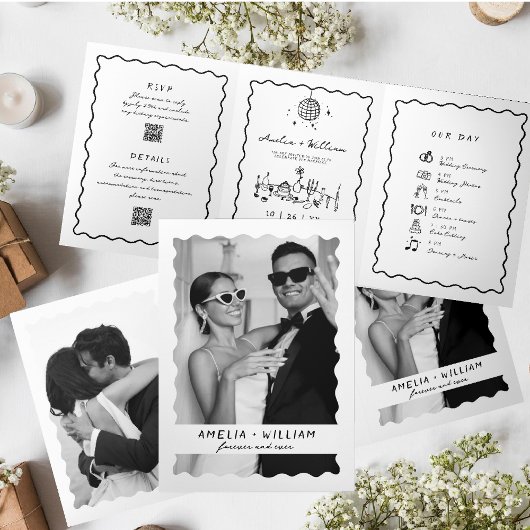 Invitation Trois Volets Main Draky Photo Code QR RSVP mariage