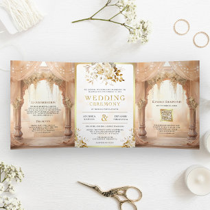 Invitation Trois Volets Mandap Floral Crémeuse Rêveuse Mariage Hindou Indi