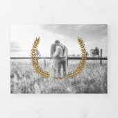 Invitation Trois Volets Marbre blanc Gold Laurel Wreath All in One Mariage (Page de couverture)