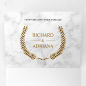 Invitation Trois Volets Marbre blanc Gold Laurel Wreath All in One Mariage (Intérieur en premier)