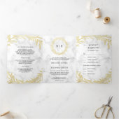 Invitation Trois Volets Marbre blanc Gold Leaf Branche tout en un Mariage (Intérieur)
