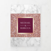 Invitation Trois Volets Marbre blanc Rose Parties scintillant or Magenta M (Page de couverture)