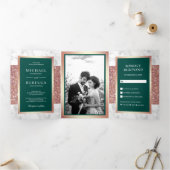 Invitation Trois Volets Marbre blanc Rose Parties scintillant or Mariage E (Intérieur)