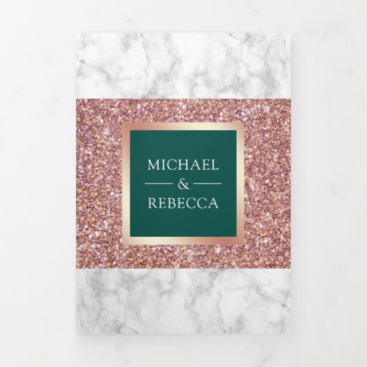 Invitation Trois Volets Marbre blanc Rose Parties scintillant or Mariage E (Page de couverture)