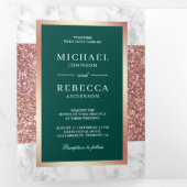 Invitation Trois Volets Marbre blanc Rose Parties scintillant or Mariage E (Intérieur en premier)