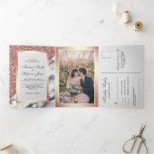 Invitation Trois Volets Marbre blanc rose Parties scintillant or tout en u (Intérieur)