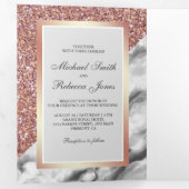 Invitation Trois Volets Marbre blanc rose Parties scintillant or tout en u (Intérieur en premier)