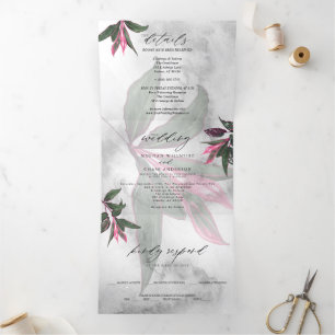 Invitation Trois Volets Marbre gris Tropical Pink Princess Philodendron