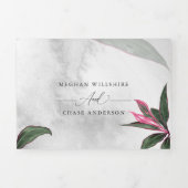 Invitation Trois Volets Marbre gris Tropical Pink Princess Philodendron (Page de couverture)