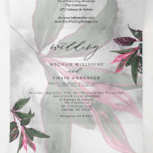 Invitation Trois Volets Marbre gris Tropical Pink Princess Philodendron (Intérieur au milieu)