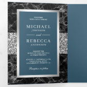 Invitation Trois Volets Marbre noir Parties scintillant argent Dusty Maria (Intérieur en premier)