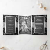 Invitation Trois Volets Marbre noir Parties scintillant argent gris foncé  (Intérieur)