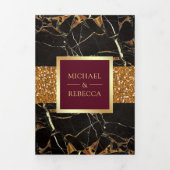 Invitation Trois Volets Marbre noir Parties scintillant or Bourgogne Maria (Page de couverture)