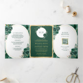 Invitation Trois Volets Marbre vert émeraude tout en un Mariage (Intérieur)