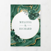 Invitation Trois Volets Marbre vert émeraude tout en un Mariage (Page de couverture)