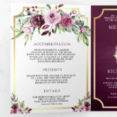Invitation Trois Volets Mariage à code QR esperluette florale prune rose (Intérieur en premier)